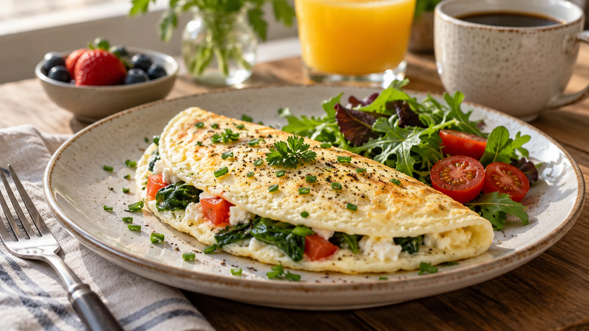 Cooked egg-white omelet with herbs
