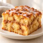Apple fritter cake square with diced apples and vanilla glaze