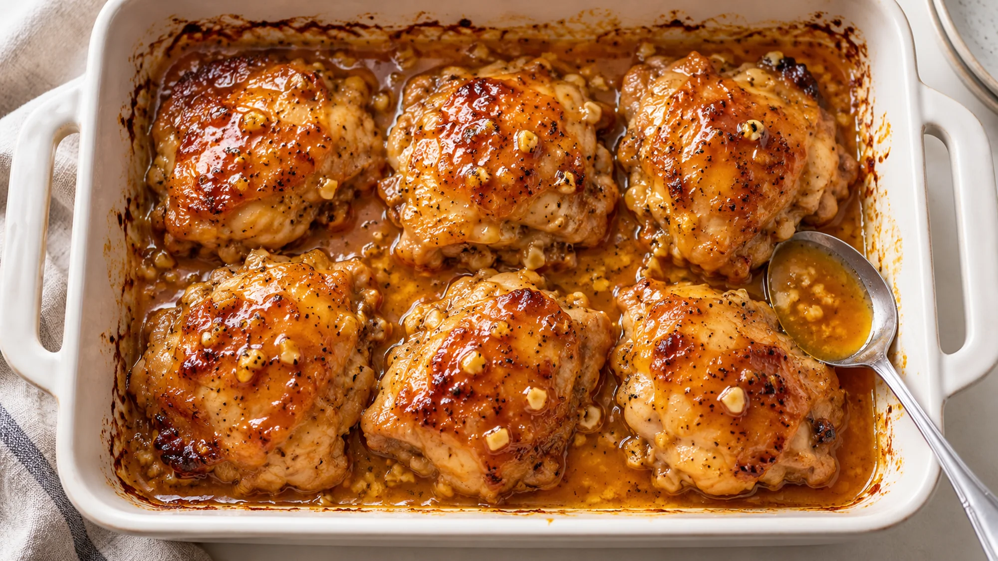 Apricot chicken recipe served with glossy sauce in a baking dish