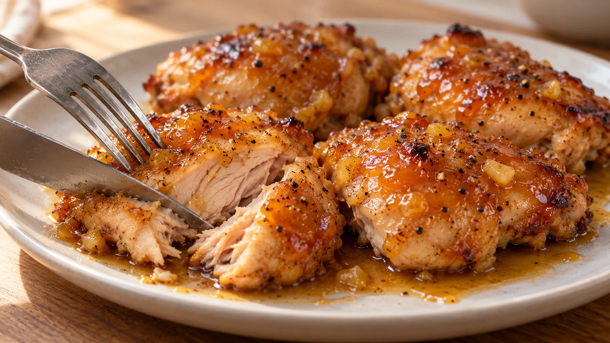 Sliced apricot chicken recipe showing tender chicken beneath the glaze