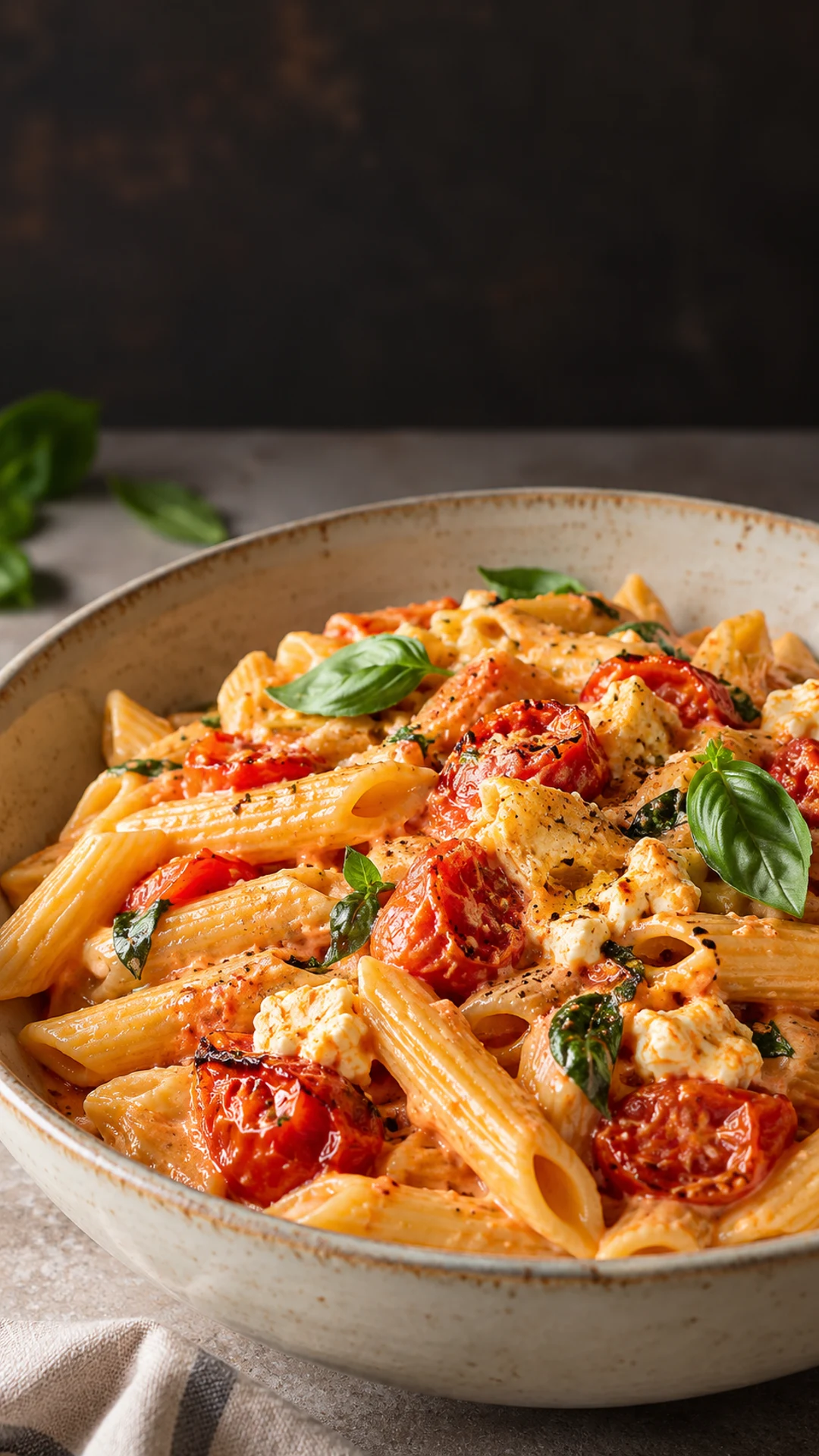 baked feta pasta ready to serve