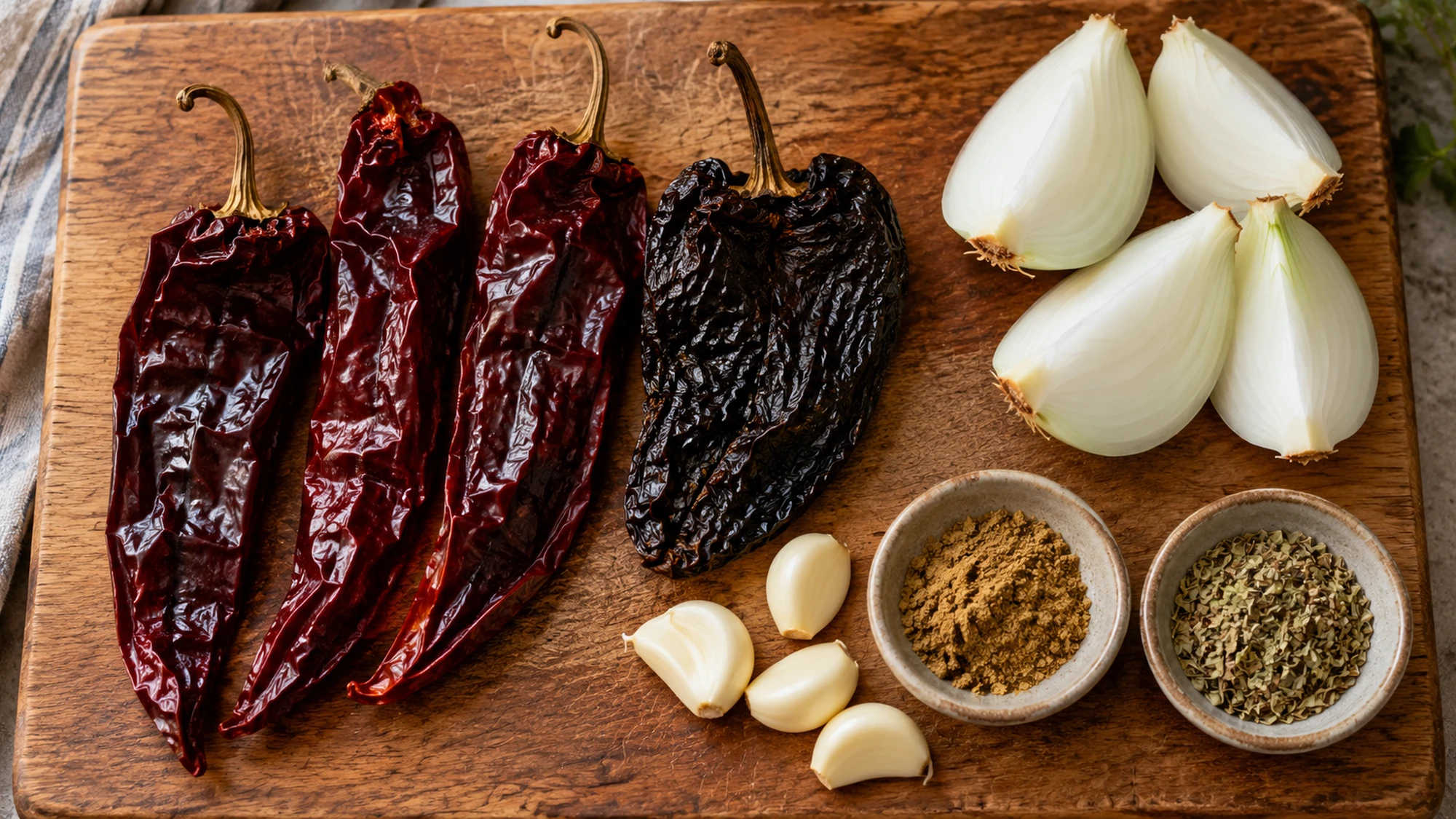 Guajillo and ancho chiles with onion, garlic, cumin and oregano for barbacoa.
