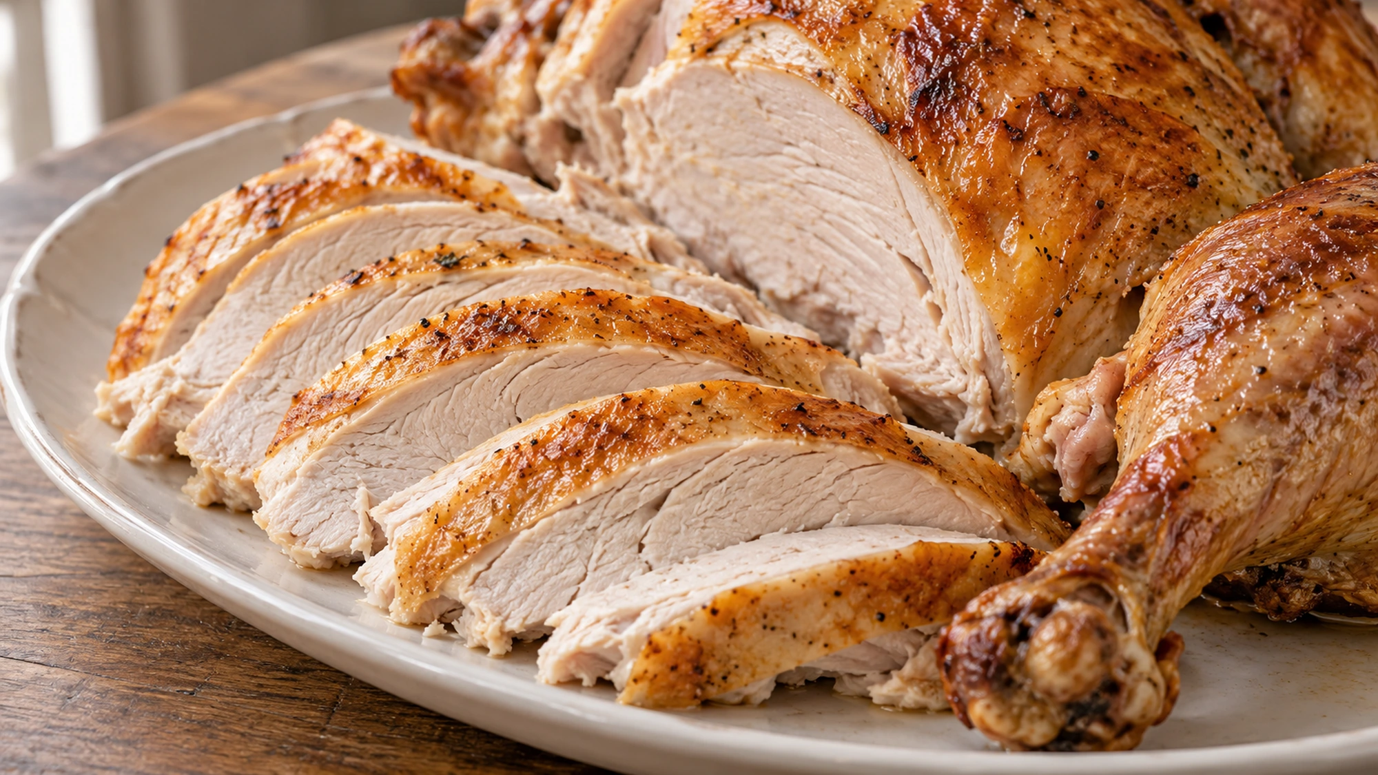 Carved roast made with a lemon and rosemary brine for turkey.