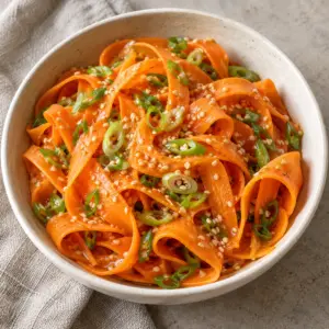 Carrot ribbon salad with ginger-lime dressing in a bowl