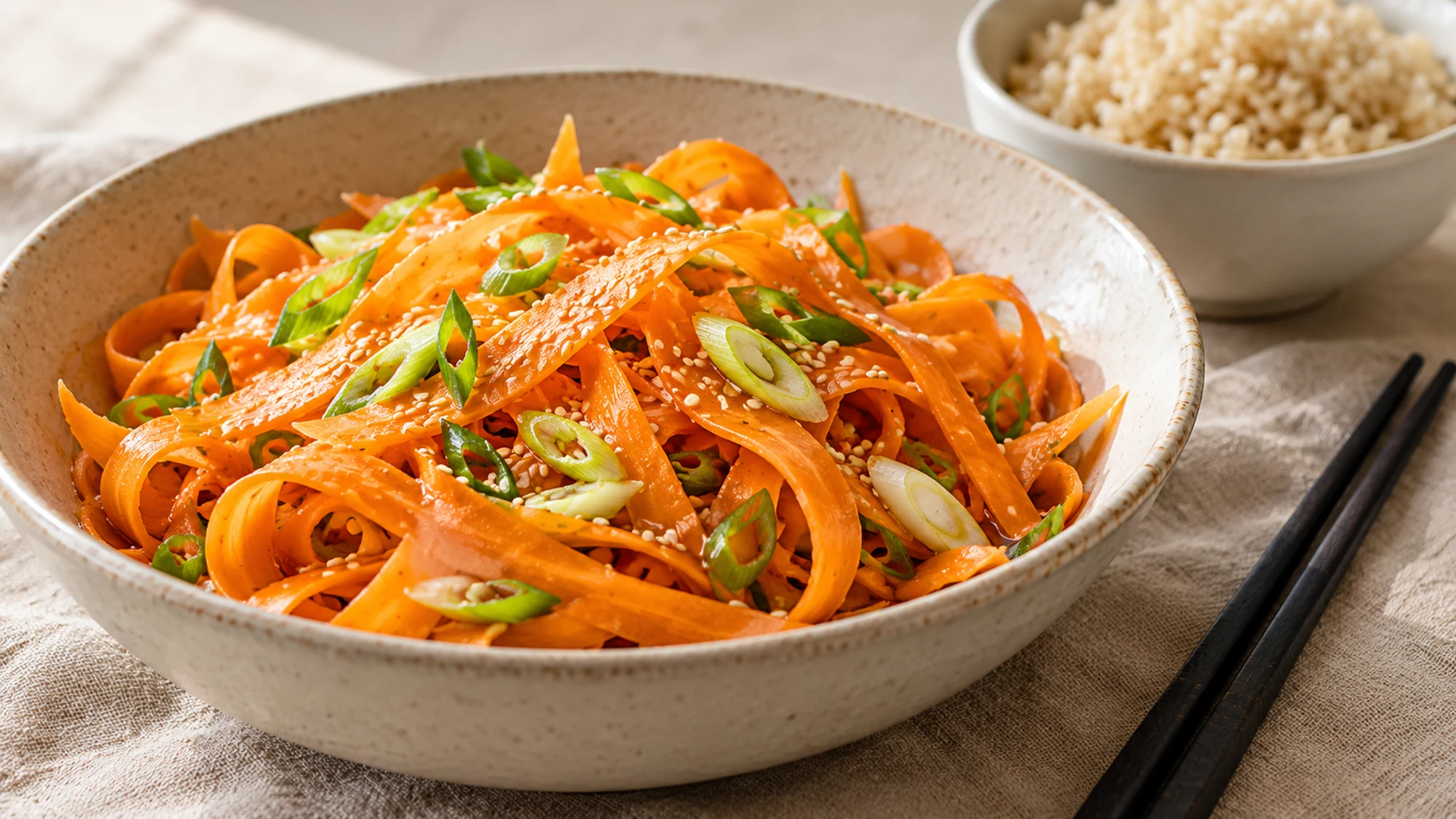 Carrot ribbon salad portioned into small side bowls