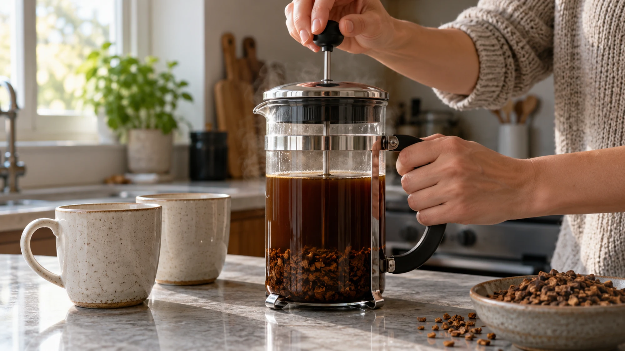 Chicory infusion poured through a fine strainer