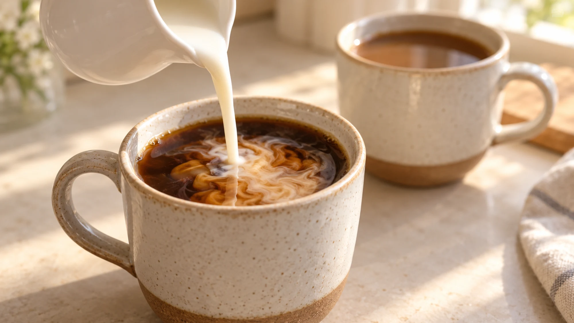 Two finished mugs of vanilla chicory coffee
