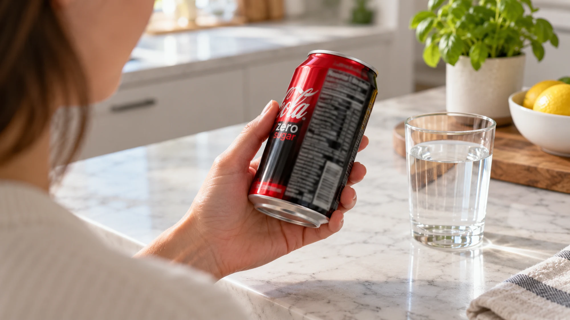 An adult checking the back of a Coca-Cola Zero Sugar can
