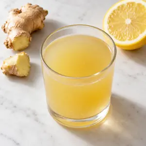 Ginger shot with lemon in a small clear glass