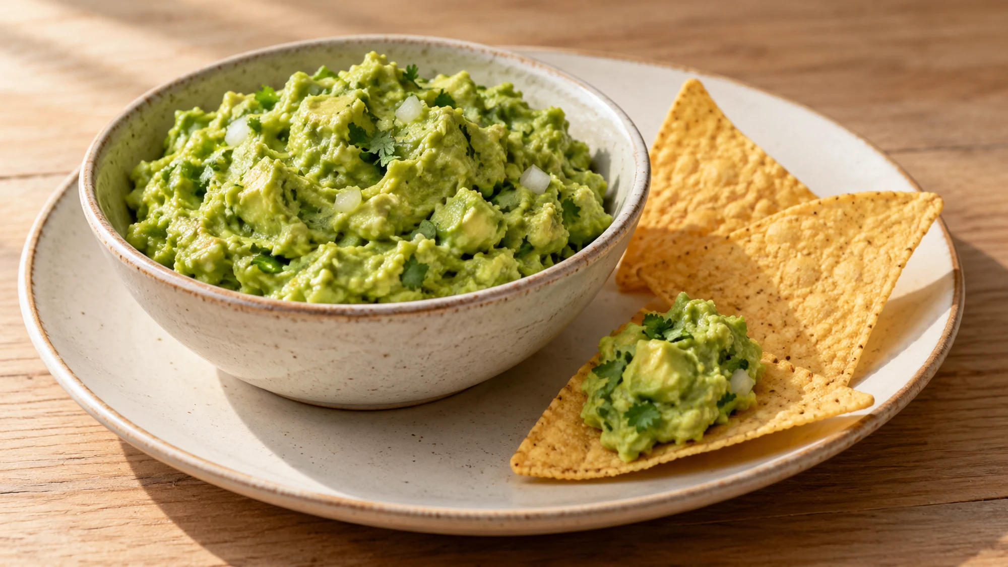 Guacamole served in a bowl with tortilla chips