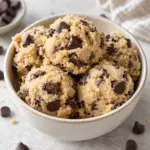 Square recipe image of egg-free chocolate chip almond flour cookie dough