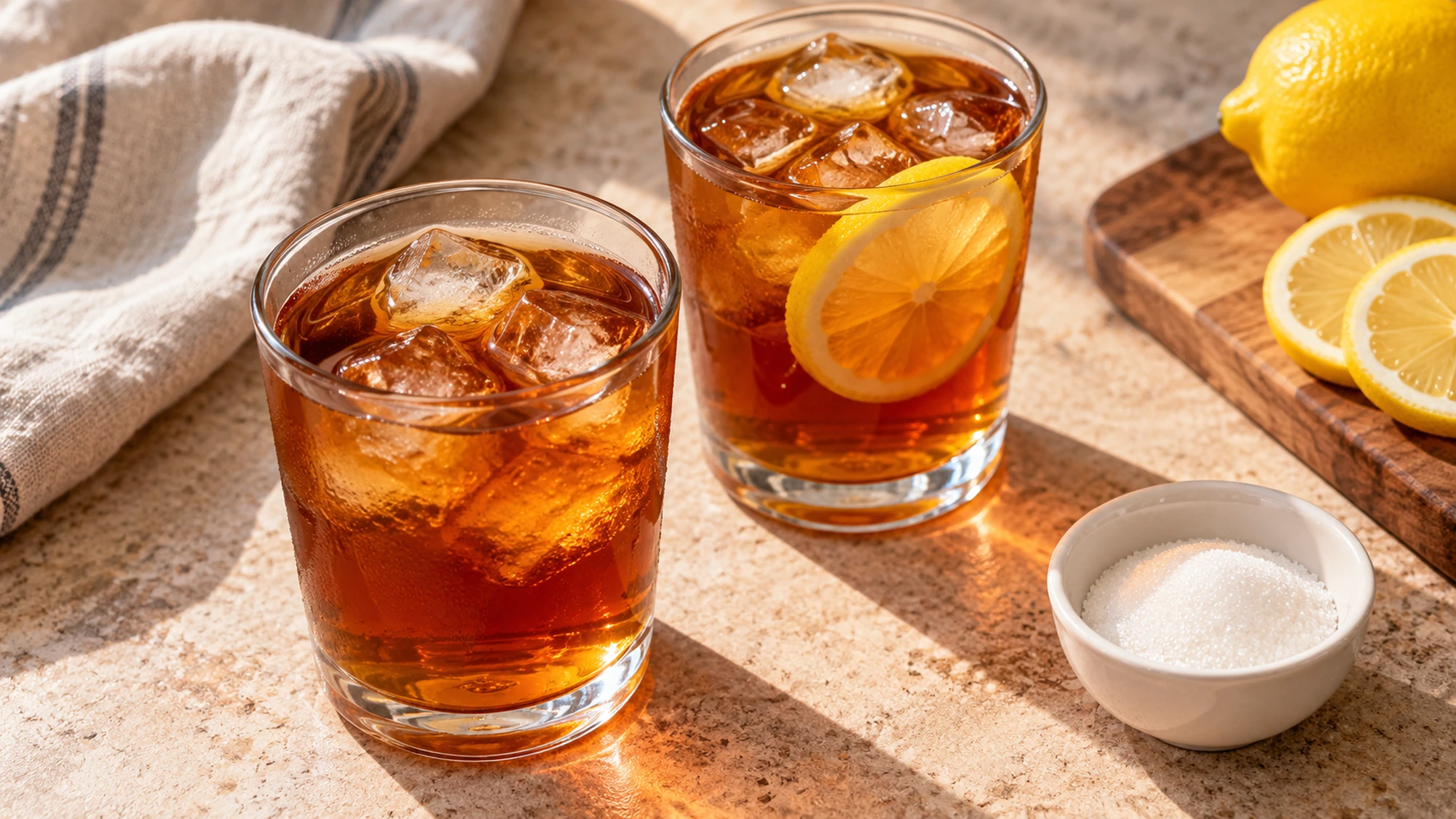 How to make iced tea served in glasses with optional lemon