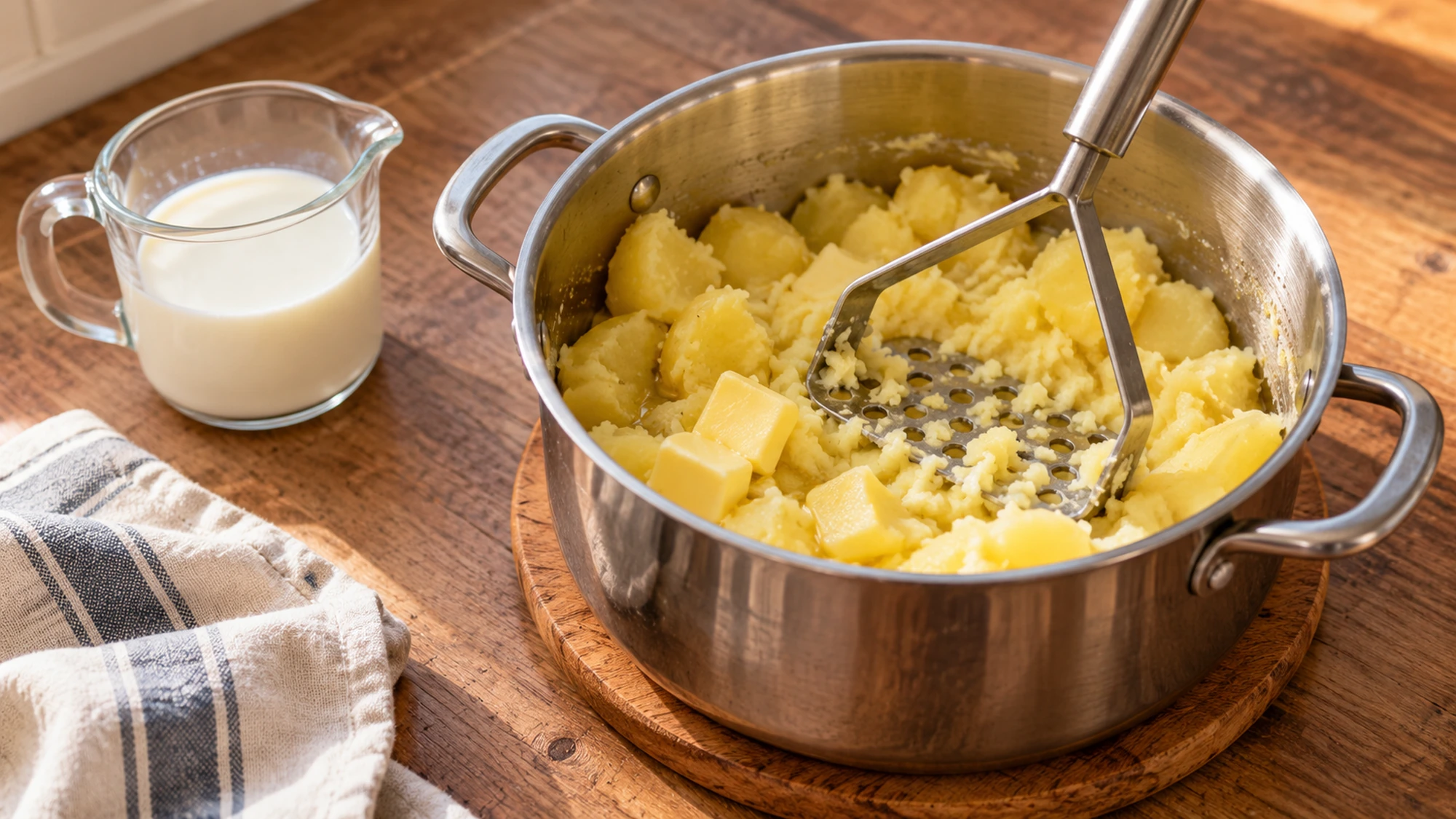 Ingredients for how to make mashed potatoes: Yukon Gold potatoes and dairy
