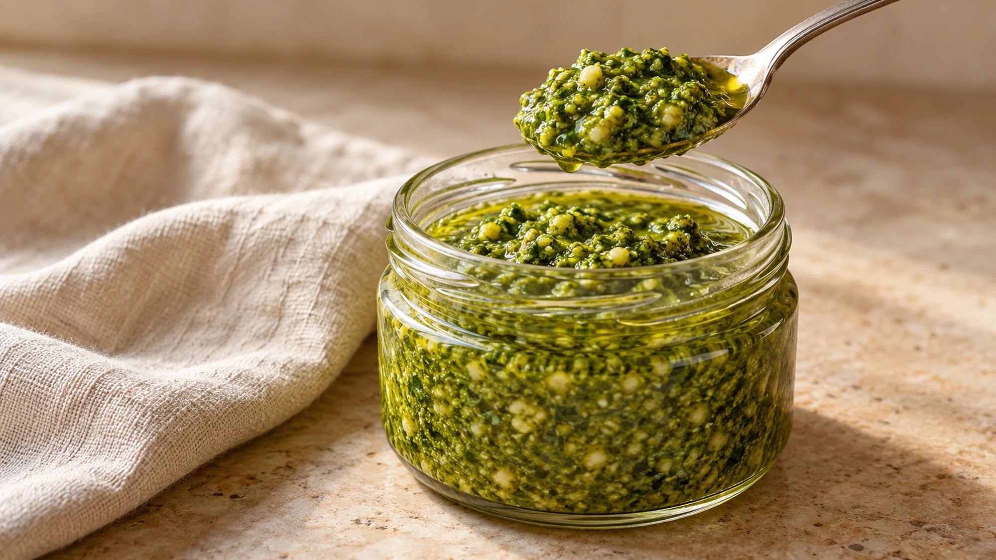 How to make pesto ready to spoon over a meal