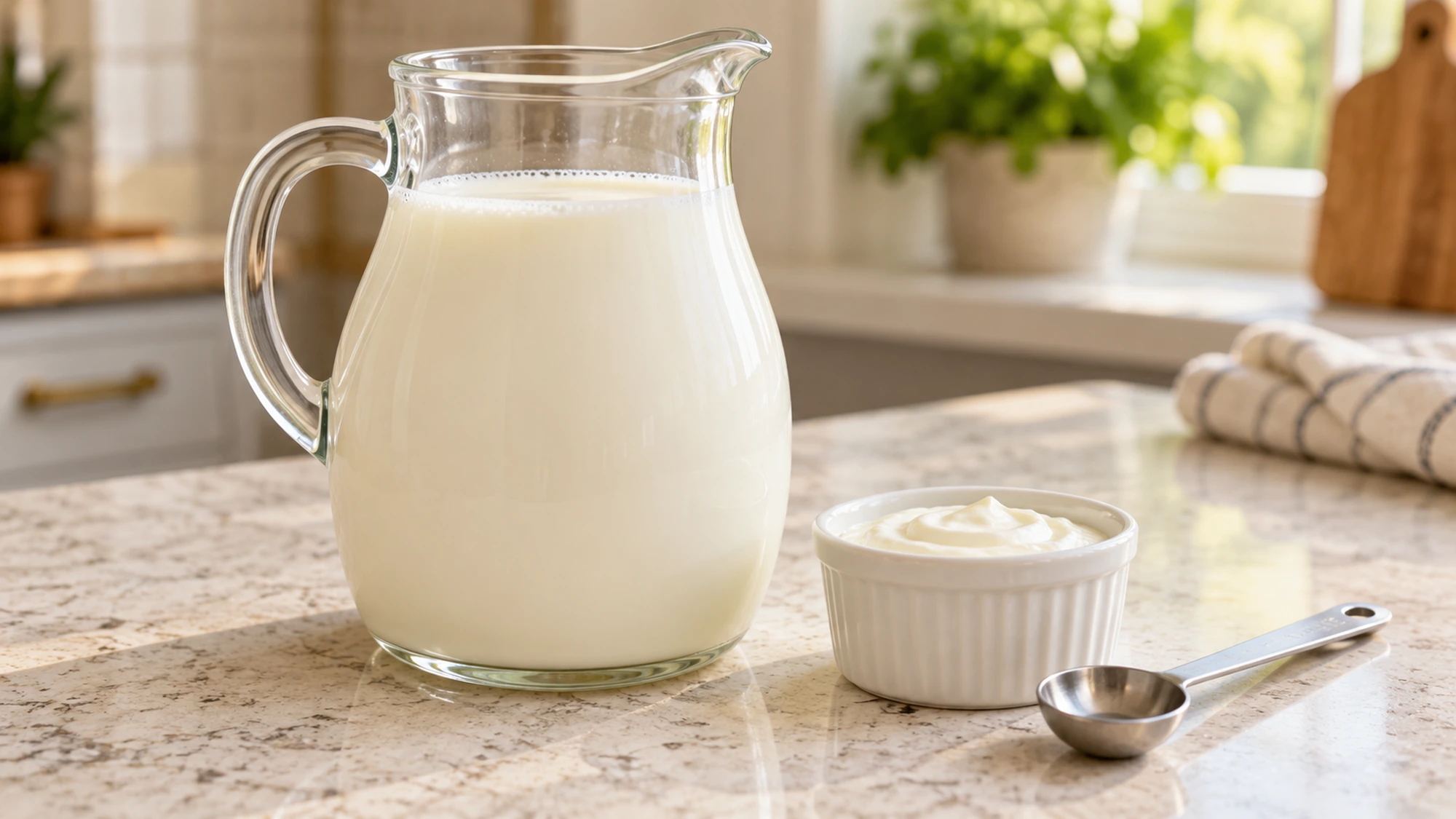 How to make yogurt at home with whole milk and a small portion of plain yogurt starter.